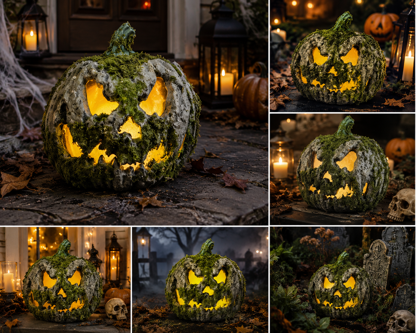 8.7" Haunted Glowing Pumpkin Lantern | Vintage Halloween Decor