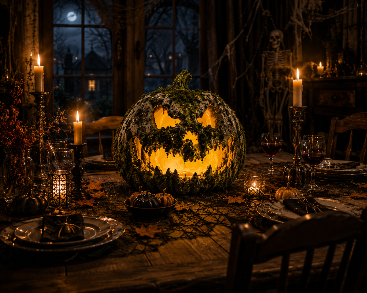 8.7" Haunted Glowing Pumpkin Lantern | Vintage Halloween Decor