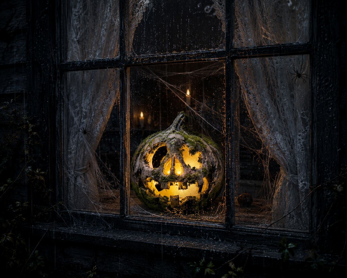 8.7" Haunted Glowing Pumpkin Lantern | Vintage Halloween Decor