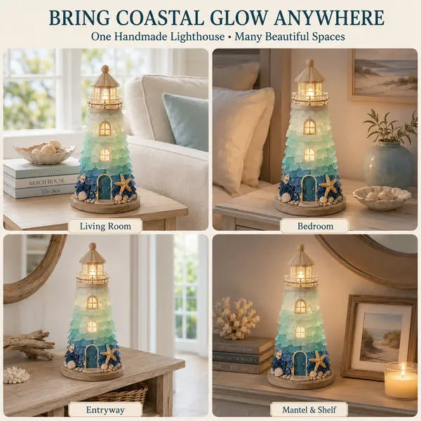 🌊 DIY Coastal Lighthouse Lamp Kit – Sea Glass LED Decor💕