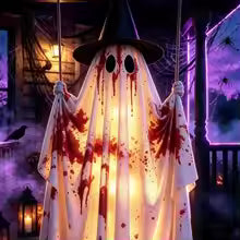 Giant Swinging Ghost Halloween Decoration with LED Lights & Remote Control