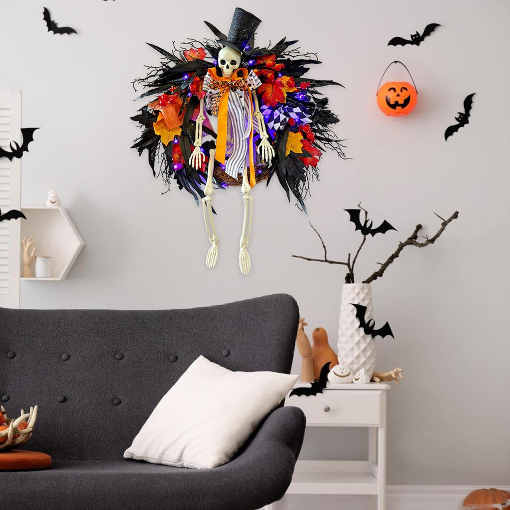 28" Lighted Skeleton Halloween Wreath