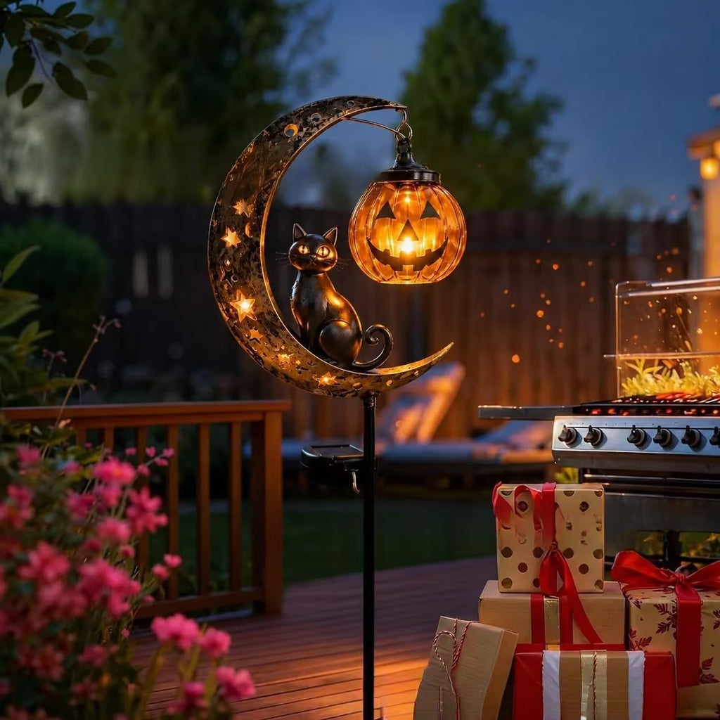 🎃Solar Halloween Black Cat & Pumpkin Moon Garden Stake Light