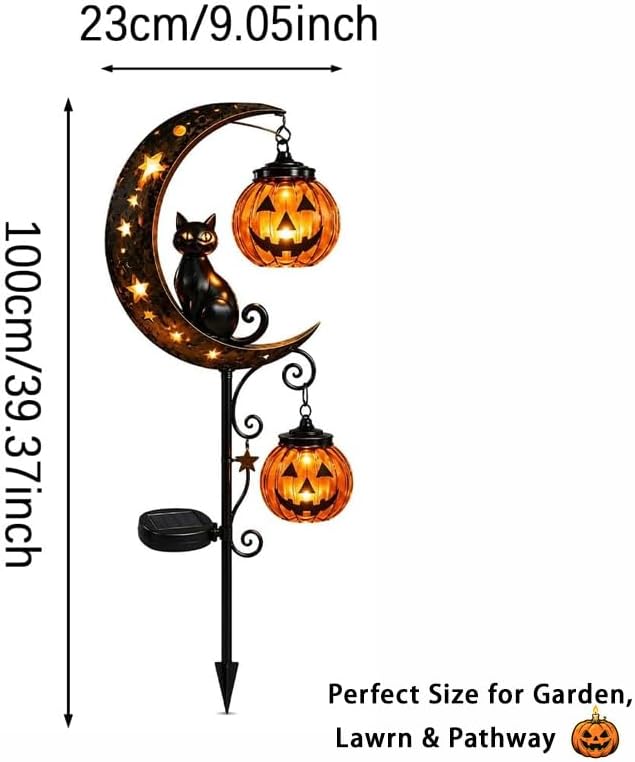 🎃Solar Halloween Black Cat & Pumpkin Moon Garden Stake Light
