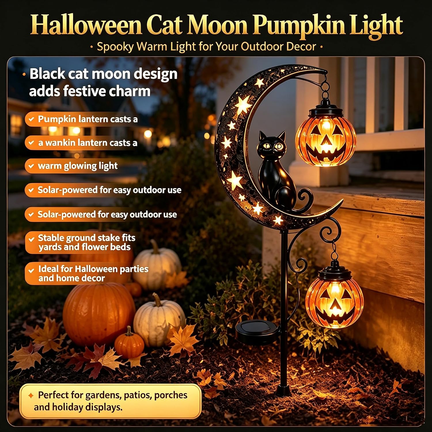 🎃Solar Halloween Black Cat & Pumpkin Moon Garden Stake Light