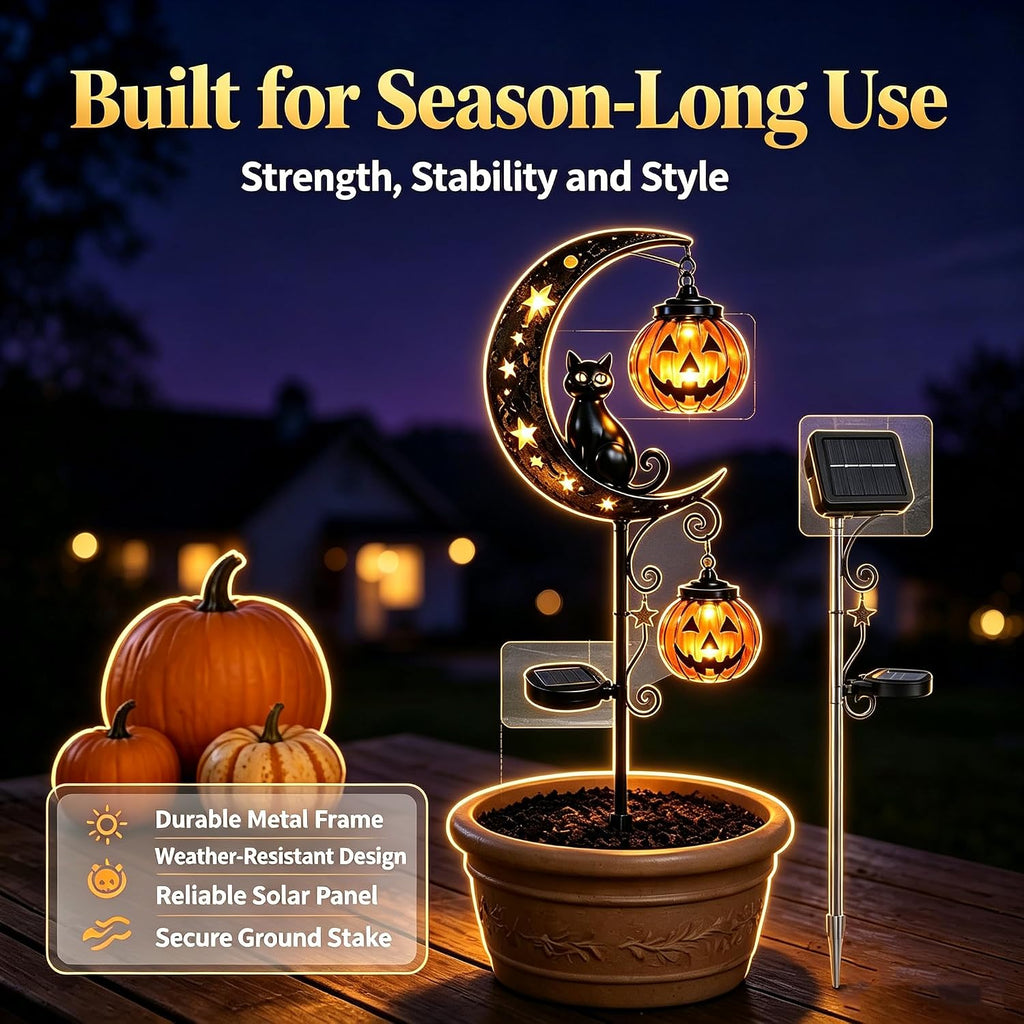 🎃Solar Halloween Black Cat & Pumpkin Moon Garden Stake Light