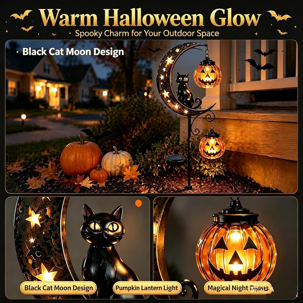 🎃Solar Halloween Black Cat & Pumpkin Moon Garden Stake Light