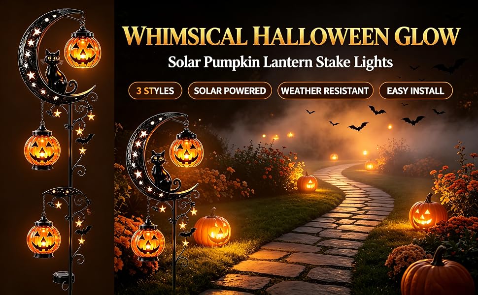 🎃Solar Halloween Black Cat & Pumpkin Moon Garden Stake Light