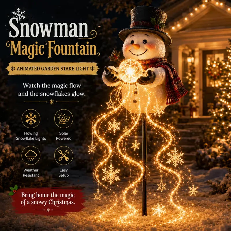 🎄⛄Snowman Magic Fountain-Flowing Snowflake LED Christmas Garden Light❄️