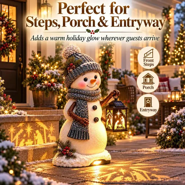 ⛄✨ Snowman Nativity Glow – Solar Christmas Step Light with Holy Family Projection 🎄✝️