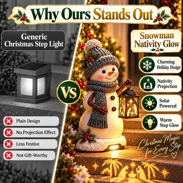⛄✨ Snowman Nativity Glow – Solar Christmas Step Light with Holy Family Projection 🎄✝️