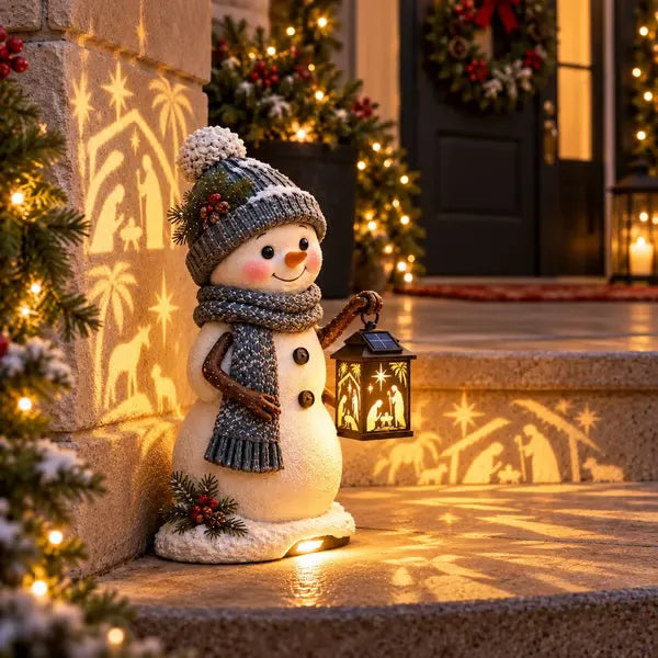 ⛄✨ Snowman Nativity Glow – Solar Christmas Step Light with Holy Family Projection 🎄✝️