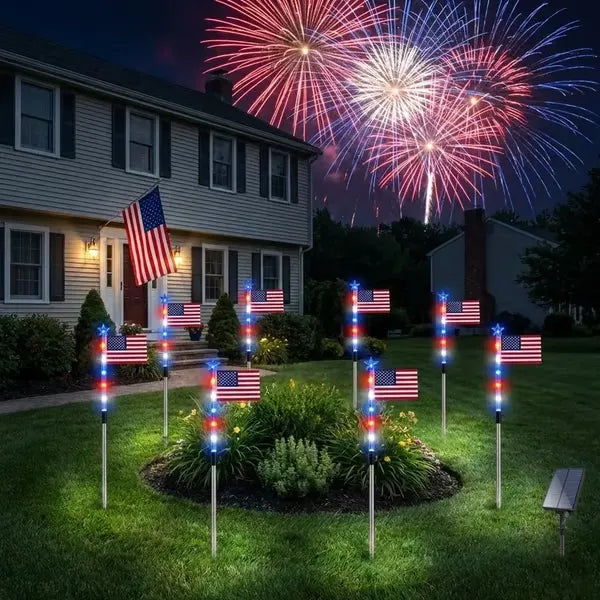 🔥Last Day 49% OFF - 🔥8 Solar American Flag Pathway Lights – Red, White & Blue Yard Glow for 250th Independence Celebration 🇺🇸