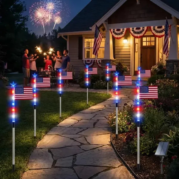 🔥Last Day 49% OFF - 🔥8 Solar American Flag Pathway Lights – Red, White & Blue Yard Glow for 250th Independence Celebration 🇺🇸