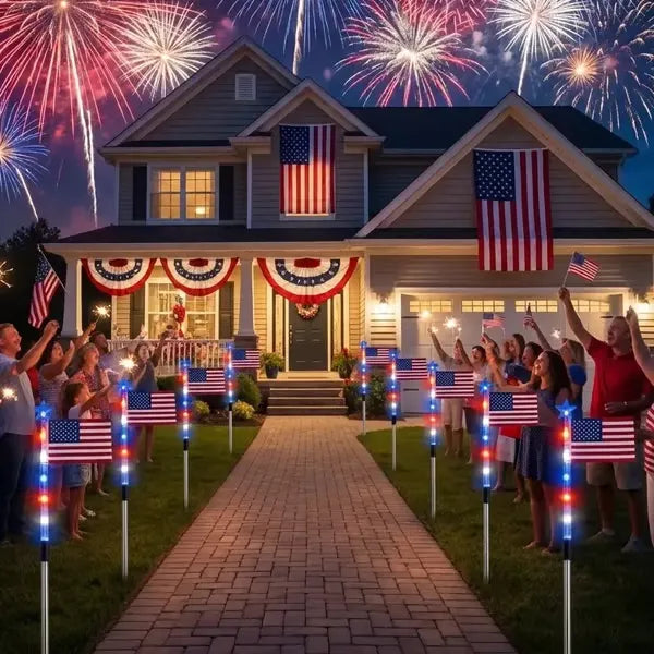 🔥Last Day 49% OFF - 🔥8 Solar American Flag Pathway Lights – Red, White & Blue Yard Glow for 250th Independence Celebration 🇺🇸