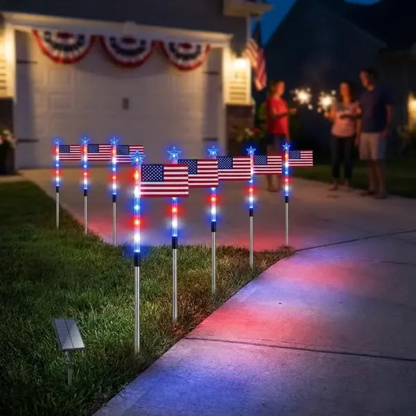 🔥Last Day 49% OFF - 🔥8 Solar American Flag Pathway Lights – Red, White & Blue Yard Glow for 250th Independence Celebration 🇺🇸
