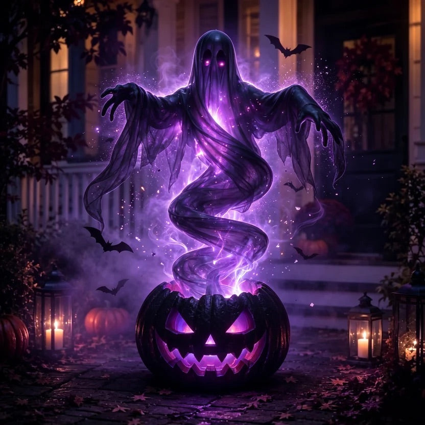 👻  Swirling Ghost Pumpkin Yard Lamp   🎃