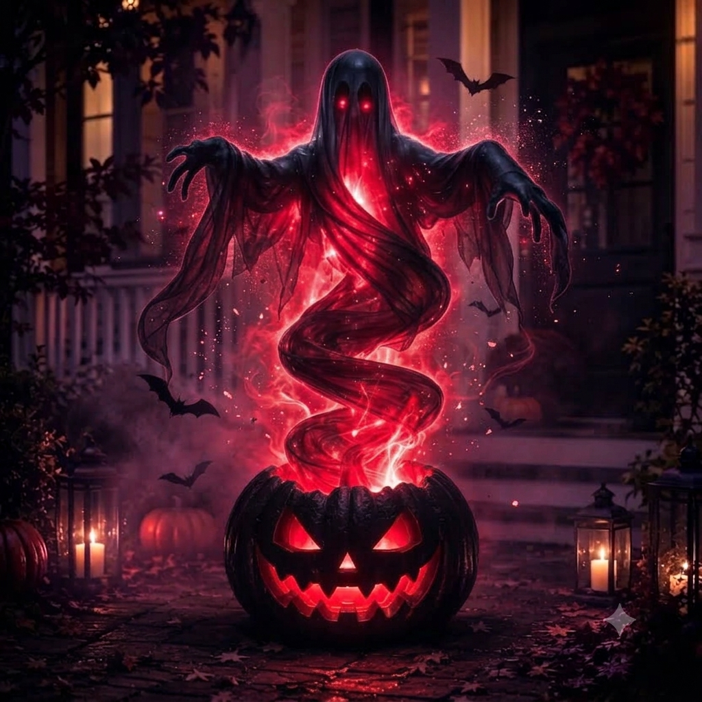 👻  Swirling Ghost Pumpkin Yard Lamp   🎃