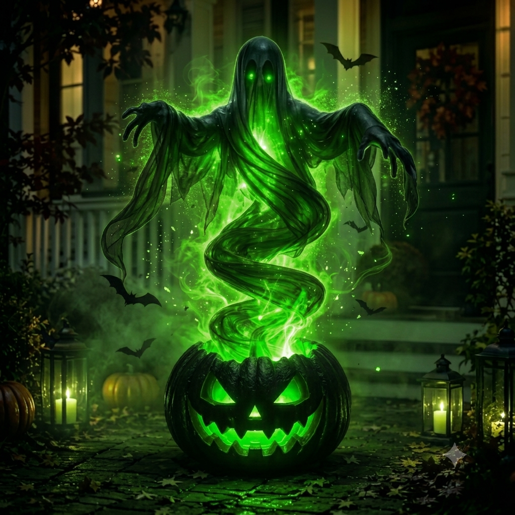 👻  Swirling Ghost Pumpkin Yard Lamp   🎃