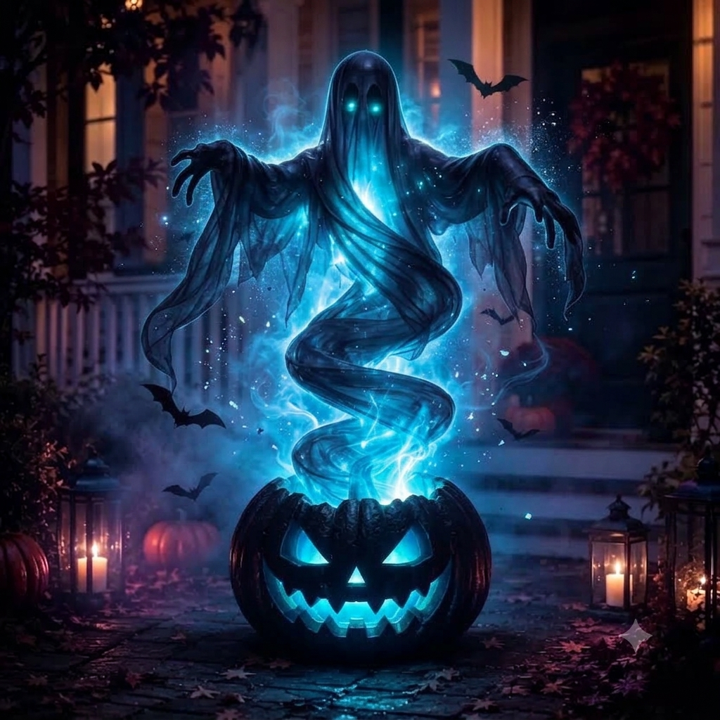 👻  Swirling Ghost Pumpkin Yard Lamp   🎃