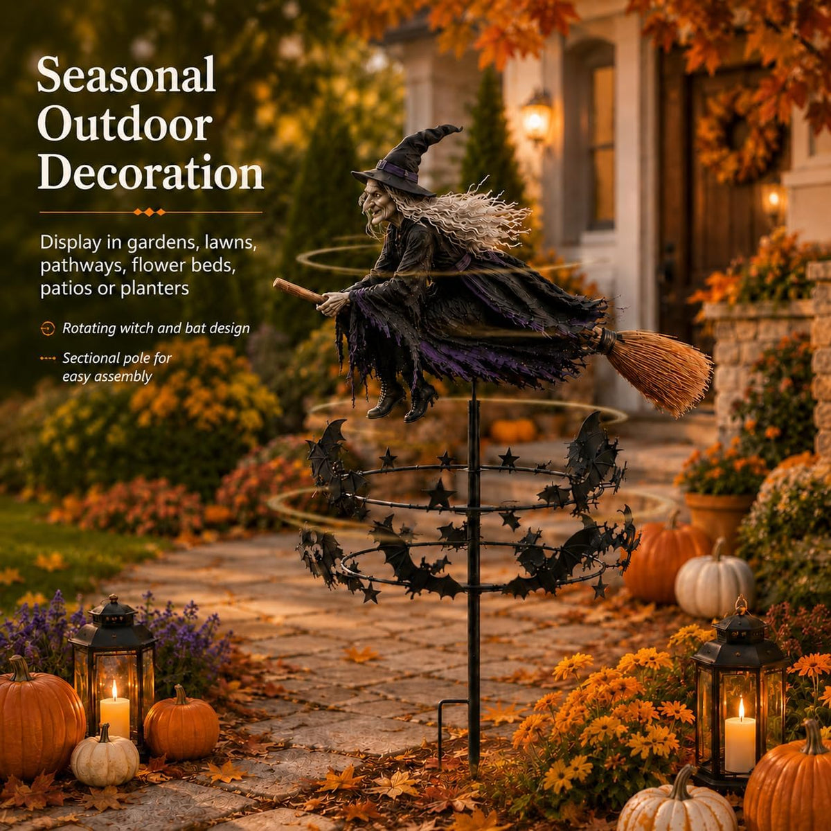 Halloween Flying Witch Garden Spinner – Outdoor Yard Decoration