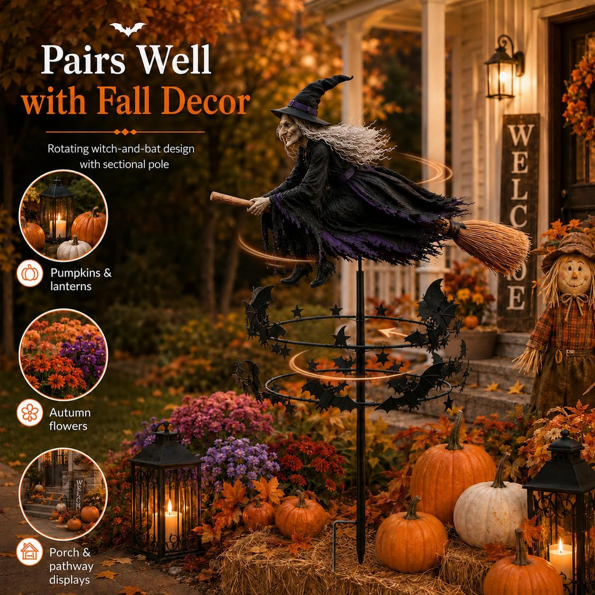 Halloween Flying Witch Garden Spinner – Outdoor Yard Decoration