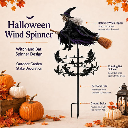 Halloween Flying Witch Garden Spinner – Outdoor Yard Decoration